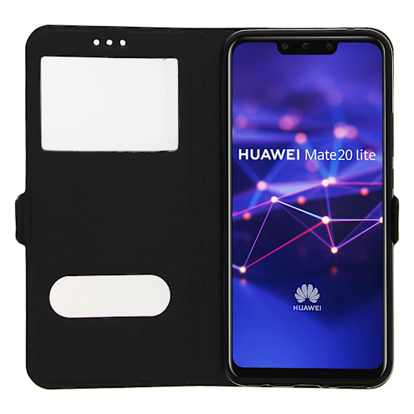 Huawei Mate 20 lite Kotelo Kaksi Ikkunaa Videojalusta Musta