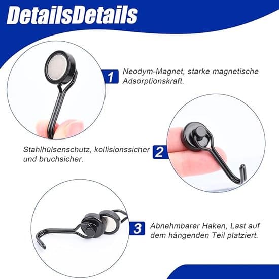 8 kpl neodyymimagneettikoukkuja - 7 kg kuorma - Musta