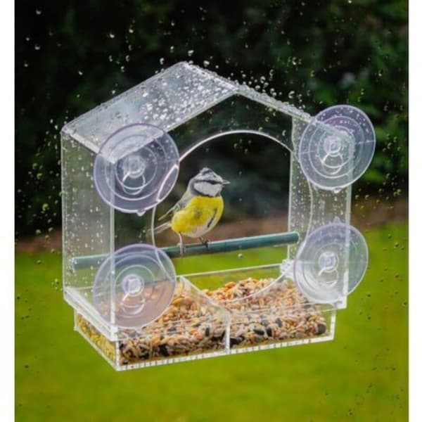 Vinduesfuglefoderbræt - 21,5 x 20,5 cm - Transparent med sugekopper og siddepind - Fastgøres til glasset