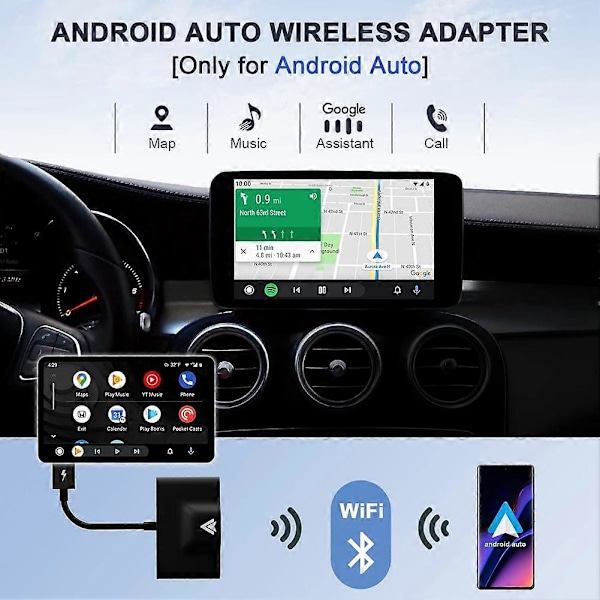 Android Auto Trådløs Adapter for Kablet Android Auto Bil Plug & Play Enkelt Oppsett AA Trådløs Android