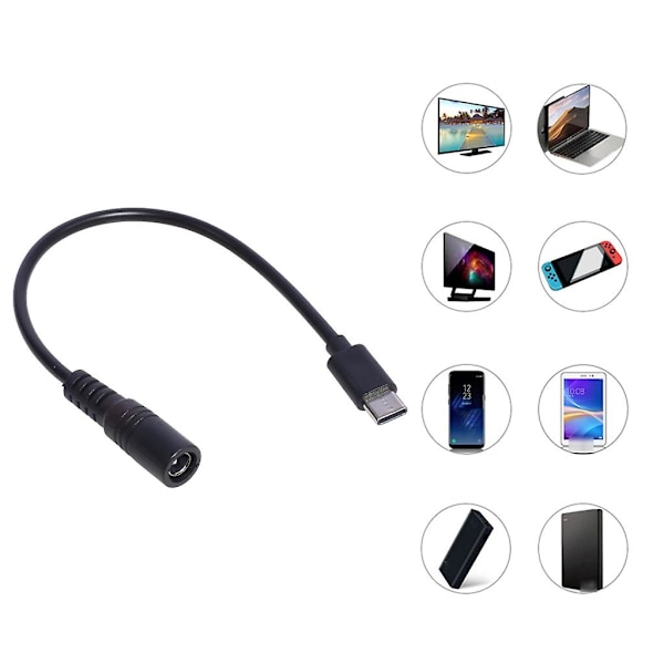 Type-C til DC strømledning 5V DC 5,5 x 2,1 mm hunn til USB C plugg ladekabel