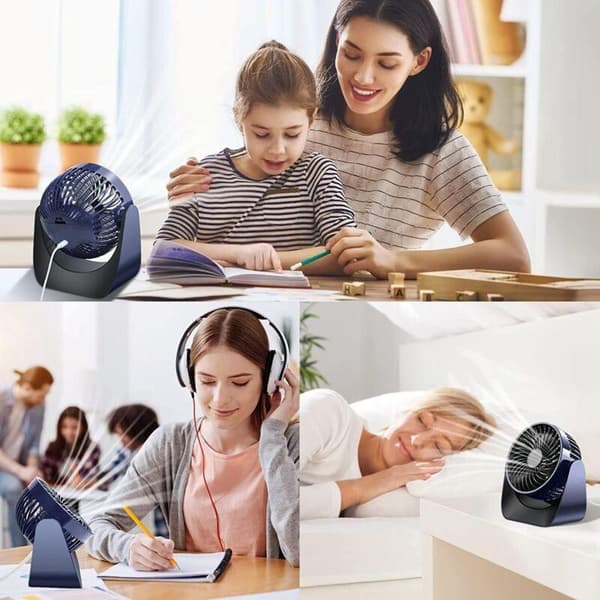 Miniblæser. 360° roterende bordventilator. Tre-trins USB-bordventilator - mørkeblå.