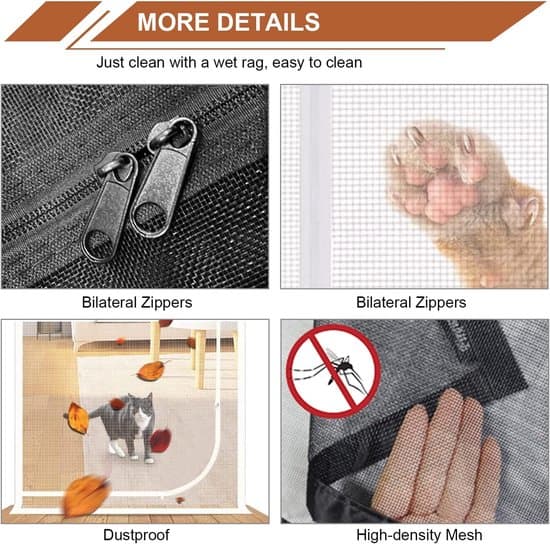 Thickened Cat-Proof Mesh Insect Door with Zipper for Pets (Black, 90x220cm)