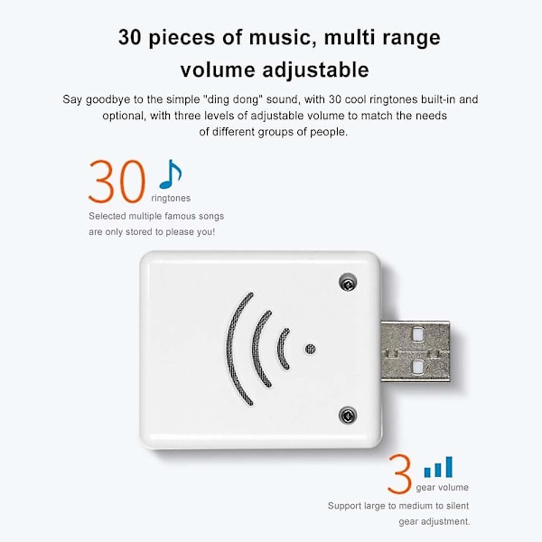 5V USB Plug and Play langaton elektroninen ovikello Älykäs ovikellovastaanotin lähettimellä 150m etäisyys 30 musiikkia Älykkäät kotiovikellot