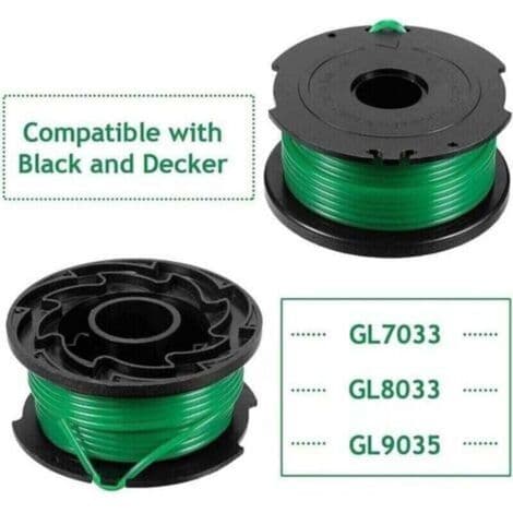 Förpackning med 6 gröna trimmerlinspolar för Black & Decker GL7033 GL8033 GL9035 A6482