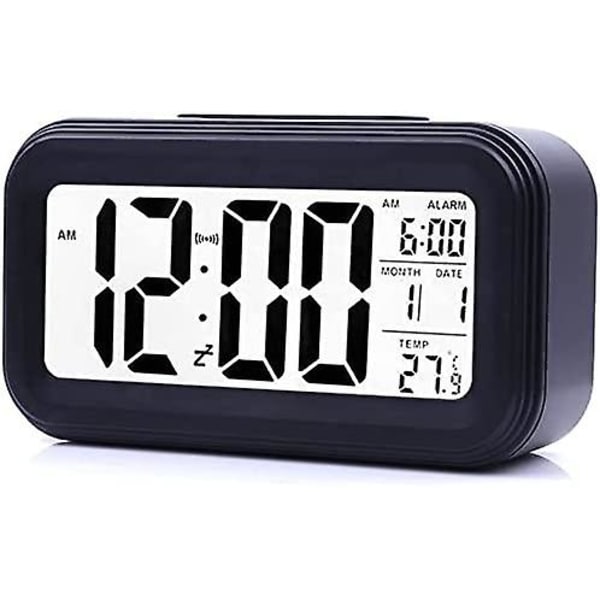 Digital väckarklocka Morning, tyst batteridriven stor LED-display temperatur kalender (svart)