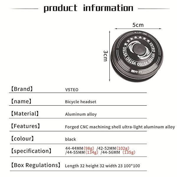 Mountain Road Bike Styrlager Framgaffel Lagerkoppssats Konisk Rör Rakt Rör Lager Cykeldelar (42-52mm)