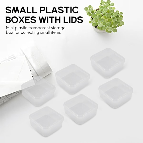 6 Stykker Mini Gennemsigtig Opbevaringsboks i Plastik til Indsamling af Små Ting, Perler, Smykker, Visitkort