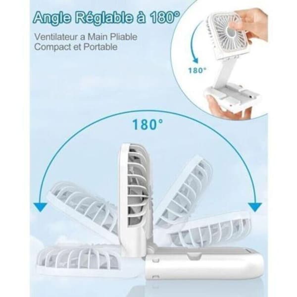 Mini bærbar ventilator genopladelig via USB. Kompakt og foldbar lommeventilator med LED-display.