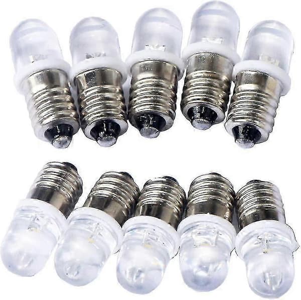 10 kpl E10 3V LED-lamppuja, kylmä valkoinen 6000K