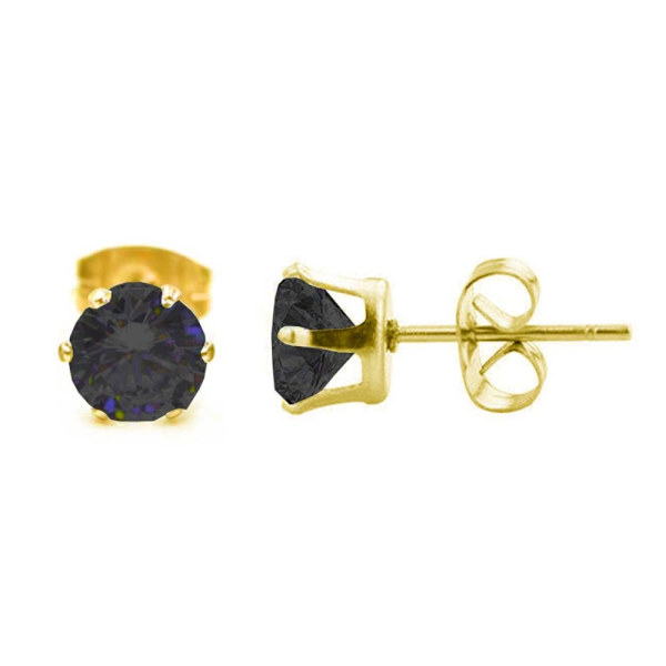 2-pak Guld Piercing Ørering Sort Krystal – 6mm