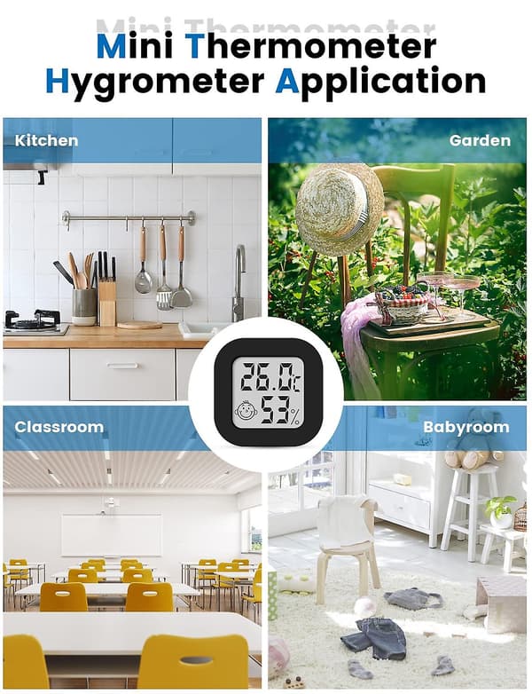 Mini digital inomhus termometer hygrometer med hög precision, (4,4 cm * 4,4 cm, svart, 1 st)