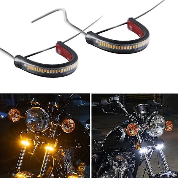 2 stk Fleksible Switchback Dobbelt-Farge Motorsykkel LED Gaffel Blinklys DRL Dagkjørelys Vanntette Yalo
