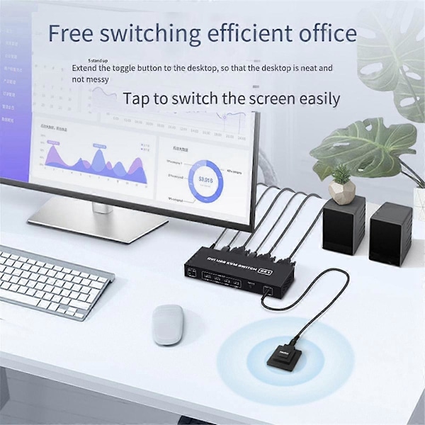 DVI KVM-switch 2-i-1 4K Två datorer delar USB-tangentbord, mus, skrivare, skärm, multifunktionell växlingsskärm