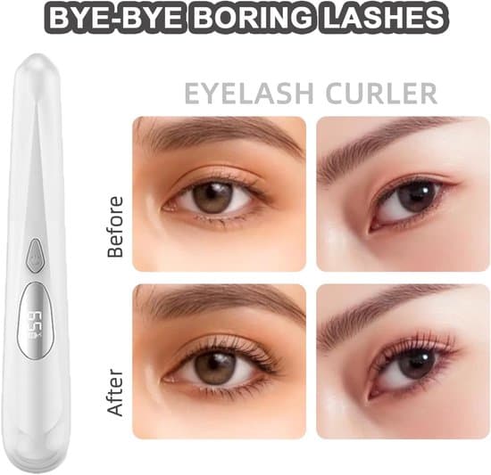 Electric Heated Eyelash Curler with LED Temperature Display, 2 Heat Settings and Protective Cap - Rechargeable, Compact and Long-lasting Curl (White)