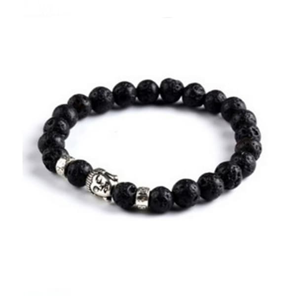 Trendy Karma Armbånd Buddha Sølv Sorte Lavasten