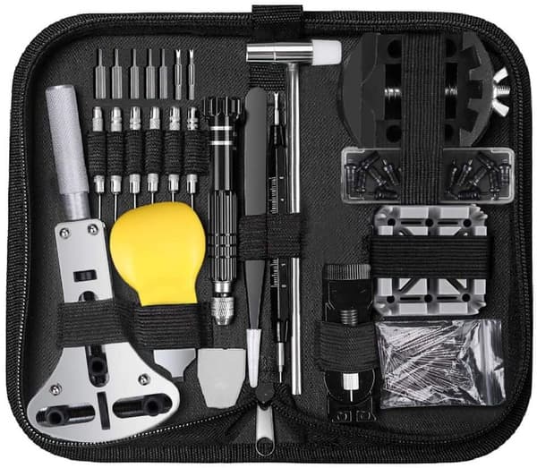 Watch Tool Kit, 153 Pieces, Professional Tools, Large Case Opener, Hands, Screwdriver, Watch Band and Battery Replacement Tool Kit.