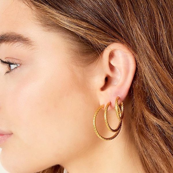 Patterned Stainless Steel Earrings L Gold