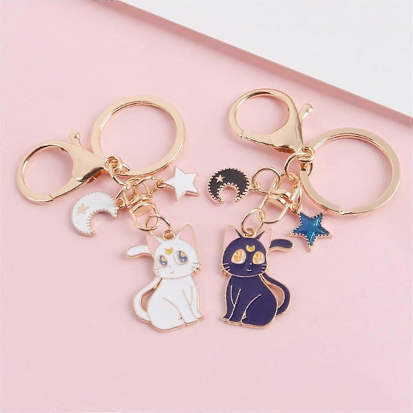 2 ST Sailor Moon Nyckelringar, Söt Tecknad Magisk Katt Nyckelring, Anime Figur Souvenir för Väska, Telefon, Bil - Blå