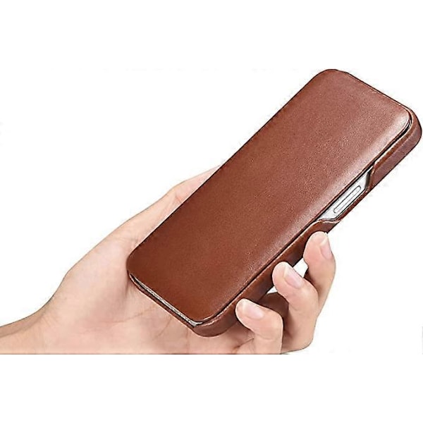 Læder Folio Etui Kompatibel med iPhone 13 mini - Vintage Stil Ægte Læder Flip Folio Design Cover - Indbygget Magnetisk Lukning - Brun