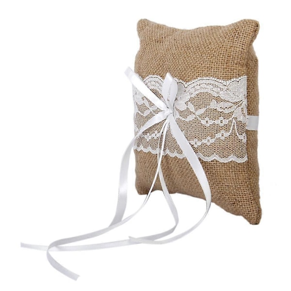 Rustik Hessian Säckväv Spets Blomsterflicka Korg + Kudde Set Bröllopspresent
