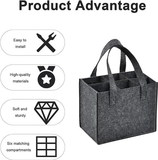 Felt Wine Bag - 1 Piece with Handle and Removable Divider - Grey