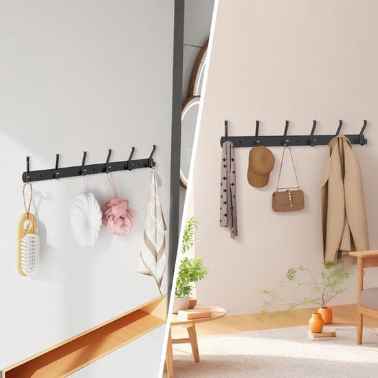 2 seinänaulakon sarja 6 koukulla - Moderni metallinen naulakko takeille ja hatuille - 44 cm Musta