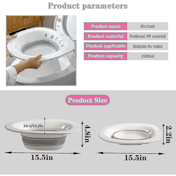 Foldbar Sitzbad for Toalett, Sittestol for Gravide, Hemorroider, Eldre, Passer til Universelle Toaletter og Kommode Stoler Grå Ruikalucky