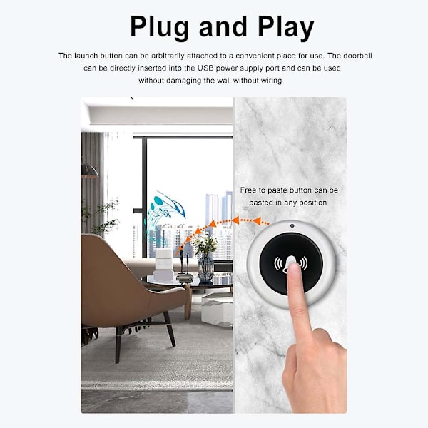 5V USB Plug and Play langaton elektroninen ovikello Älykäs ovikellovastaanotin lähettimellä 150m etäisyys 30 musiikkia Älykkäät kotiovikellot