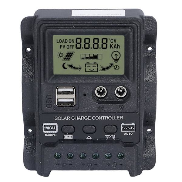 Kaksois-USB aurinkolataussäädin ABS LCD-näyttö PWM-lataussäätimet Valonsäätö 12V24V30A 390W 780W