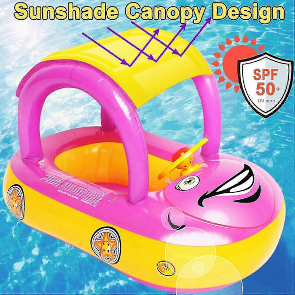 Baby Uppblåsbar Pool Float Med Tak, Bilformad Badfloat För Spädbarn Småbarn Barn - FÄRG: Mörkblå