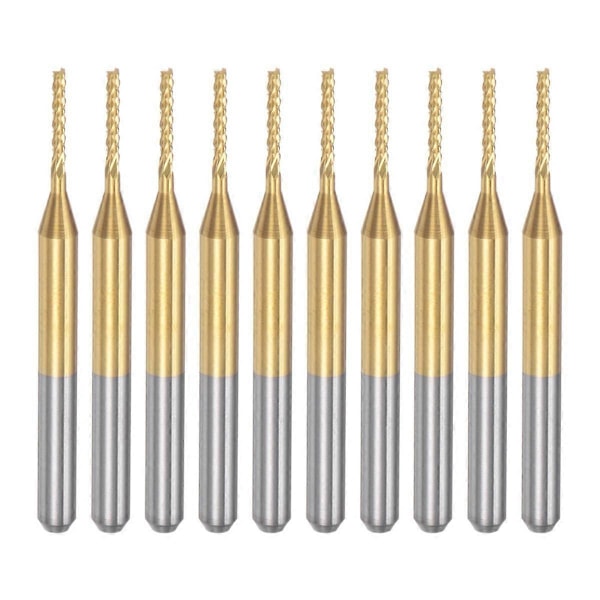 10 STK Titanium Belagt Karbid Endefraeser Gravering Fraeser CNC Router Bits til PCB Maskine, 1/8 Tomme Skaft 1.1Mm 2024THO
