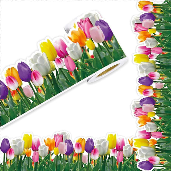 1 Rulle Tulipan Blomsterkant 20 m Floral Opslagstavle Kant til Skole Klasseværelse Tavle Kridttavle