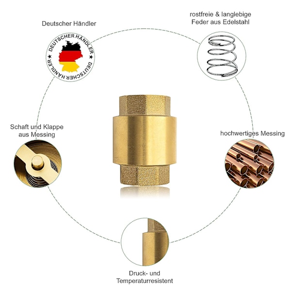 Premium 1 1/4\" Heavy Duty Högkvalitativ Mässings Backventil, Rostfri Och Läckagesäker För Pump, Fontän, Tvättmaskin, Trädgård, Avlopp, Tunna