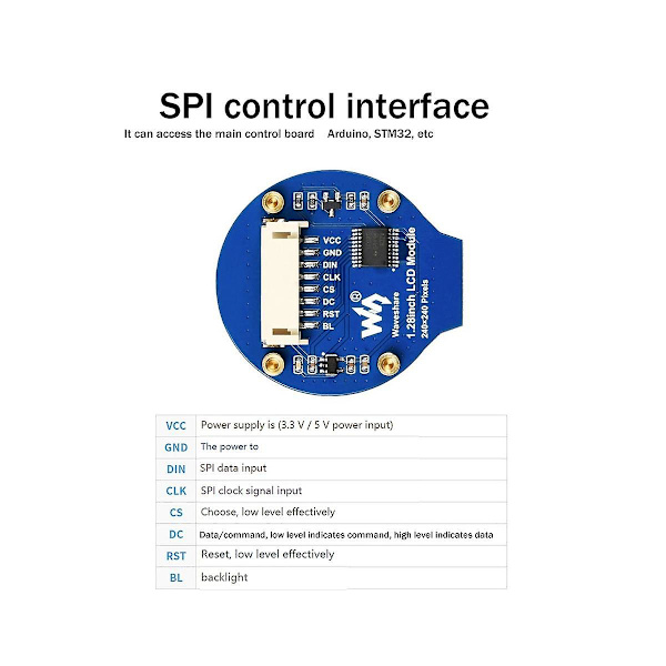 1,28 Tums Cirkelformad LCD-Skärmmodul 240x240 Pixlar SPI-Kommunikation LCD-Utbyggnadskort