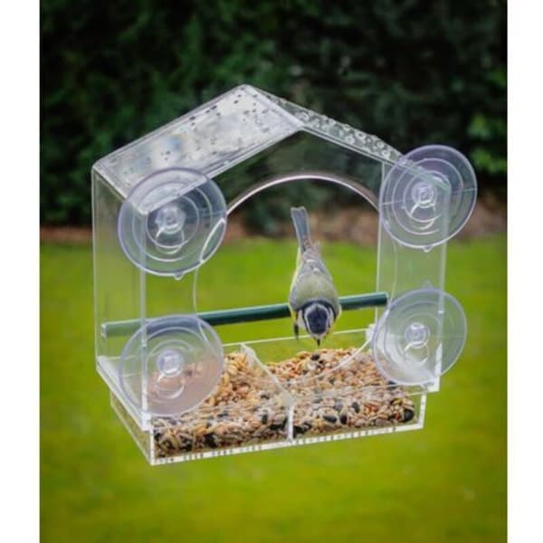 Vinduesfuglefoderbræt - 21,5 x 20,5 cm - Transparent med sugekopper og siddepind - Fastgøres til glasset