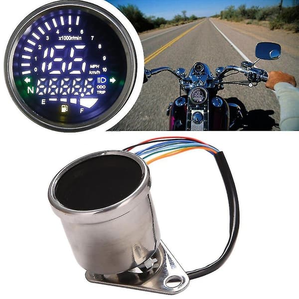 Universal Motorcykel Måler Speedometer Digital Odometer Rund Hastighedsmåler Til , Krom
