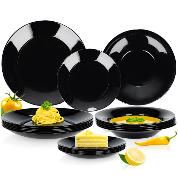 Black Glass Dinnerware Set 18 Pieces