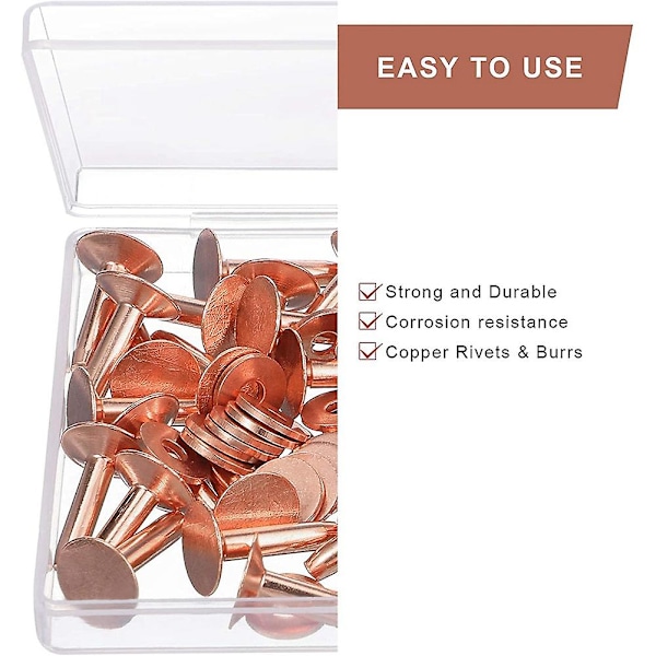 50 Set Koppar Nitar och Burr, Koppar Nitar för Läder för Bälten Plånböcker Kragar Läder DIY Hantverk Tillbehör 1/2 Tum