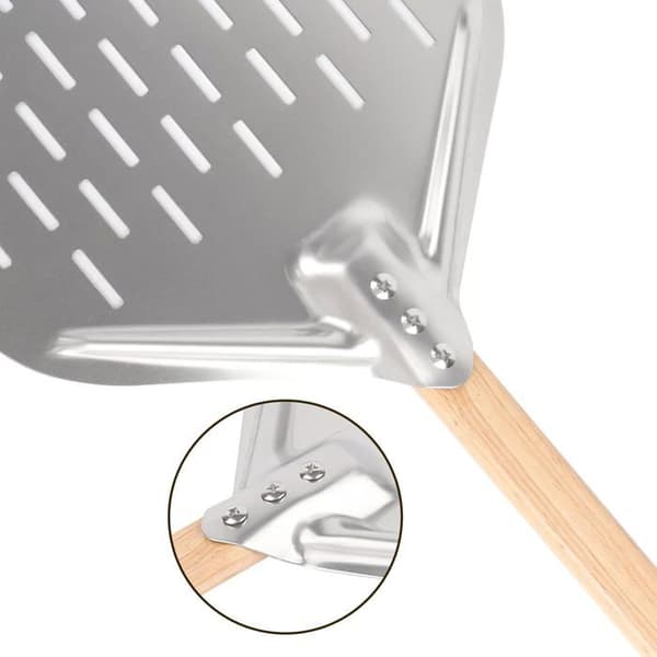 Pizzaspade, 12 tommer 40 x 30 cm perforert pizzaspade i rustfritt stål, profesjonell stor overflatestøtte med langt håndtak