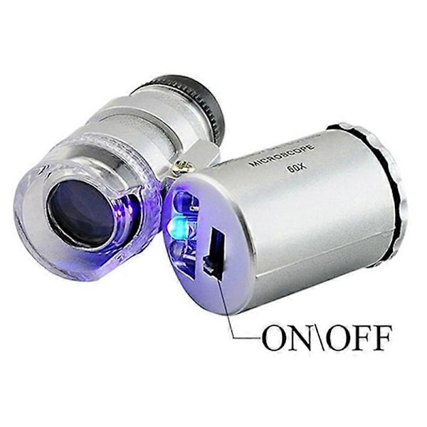Bærbar Mini Lomme 60X Mikroskop Håndholdt Forstørrelsesglas Lupe UV Lys Valutadetektor Juveler Forstørrelsesglas