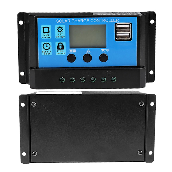Solcellsregulator PWM 12/24V automatisk identifiering dubbla USB-laddningsregulator (40A)