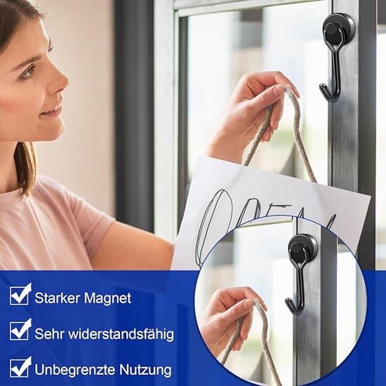 8-pack Neodymium Magnet Hooks - 7 kg Load - Black