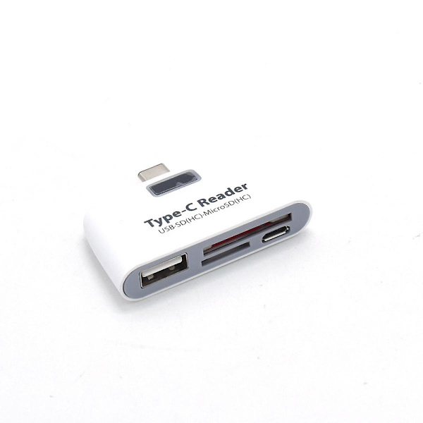 Ny USB3.1 typ-C HUB+TF SD mobiltelefon typ-C OTG kortläsare Vit