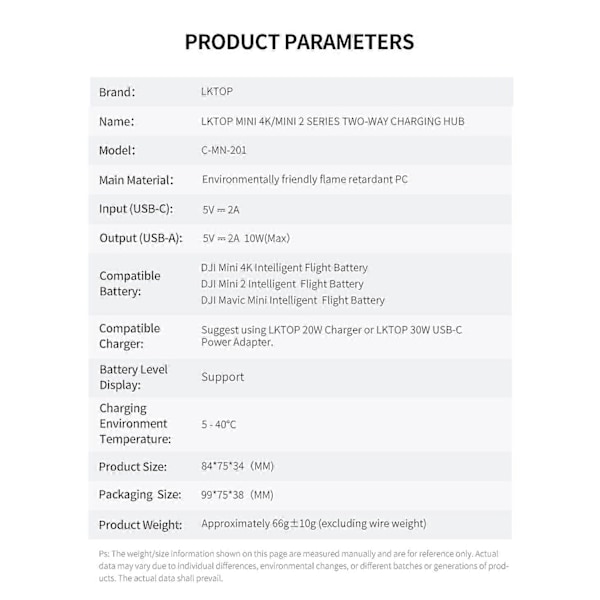 Mini Drone Toveis Batterilader Ladestyrer for DJI Mini 1/2/4k