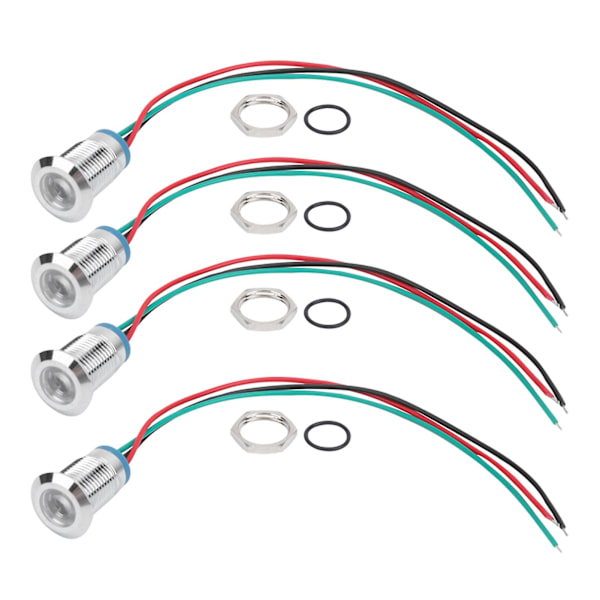 4 Sæt Vandtætte Metal Indikator LED'er, 12mm, Fælles Katode, 2-Farvet (Rød og Grøn)