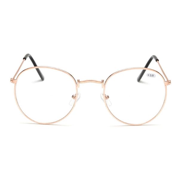 Retro Runde Leseglass Briller Styrke 3.0 Gull