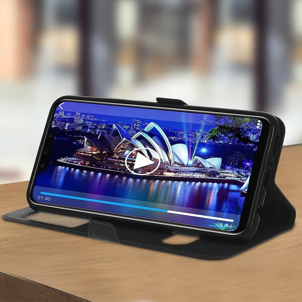 Huawei Mate 20 lite Cover Dobbelt Vindue Video Stand Sort