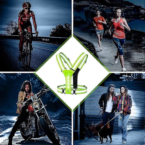 LED Refleksvest for Løping, Justerbar Elastisk Løpeutstyr LED Lysende Vest Perfekt for Løping, W