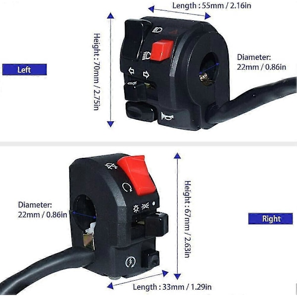 1 Par Motorsykkel Styre Switch Controller Blinklys Horn Startknapp-hy
